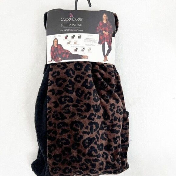 Cuddi Duds Women Sz S/M (6-12) Black/Brown Cheetah Reversible Fleece Sleep Wrap - Picture 1 of 4